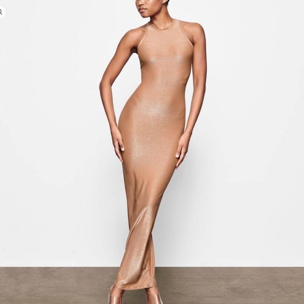 SKIMS Shimmer Tank Dress in Sienna